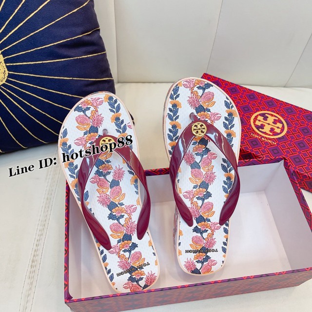 TORY BURCH2021年夏季新款女款坡跟人字拖TB官方春夏季主打款女士人字拖 dx2361